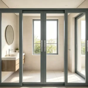 Aluminium Sliding Door with 180mm Installation Depth and Double Track for Slim Frames