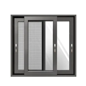 Aluminium Sliding Windows 3-Track with Magnetic Mosquito Net and Grey Stainless Steel Screen