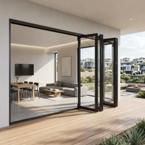 Aluminum Alloy Bi Fold Double Tempered Glass Door Modern Folding Patio Exterior Outdoor Villa Room Divider