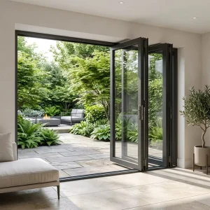 Aluminum Alloy Bi-Fold Double Tempered Glass Door Windproof for Villa Patio Room Divider