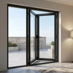 Aluminum Alloy Bi-Fold Patio Door with Double Tempered Glass and Magnetic Screen
