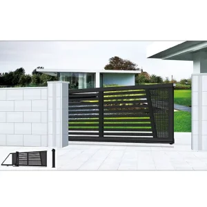Aluminum Alloy Cantilever Gate Black Powder Coated Trackless Sliding Driveway Gate with Roller Hardware