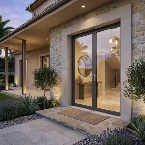 Aluminum Alloy Casement French Door with Double Tempered Glass Hardware