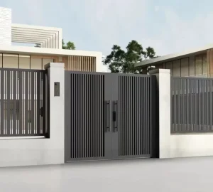 Aluminum Alloy Chinese Style Modern Minimalist Double Leaf Swing Courtyard Villa Gate Powder Coated