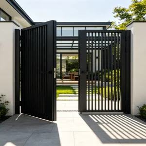 Aluminum Alloy Chinese Style Modern Minimalist Double Leaf Swing Courtyard Villa Gate for Hotel Park Outdoor Main Entrance