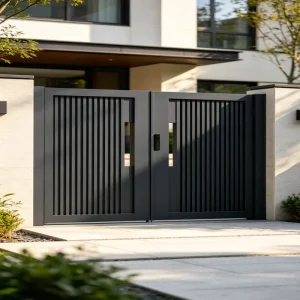 Aluminum Alloy Chinese Style Modern Minimalist Double Leaf Swing Courtyard Villa Outdoor Main Gate Powder Coated Surface