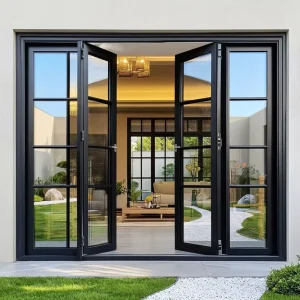 Aluminum Alloy Double French Glass Door for Interior Balcony and Patio, Slim Frame
