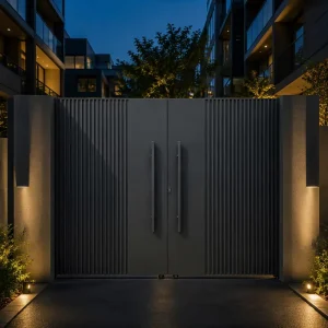 Aluminum Alloy Double Swing Door with Solid Flush Panel, Thermal Insulation, and Security Features for Villa Exterior Entry