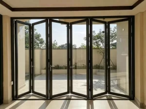 Aluminum Alloy Folding Sliding Glass Door with Tempered Glass Windproof Custom Partition for Commercial Catering