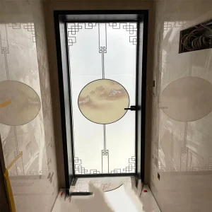 Aluminum Alloy Frame Decorative Laminated Glass Corridor Entryway Ultra Narrow Swing Door