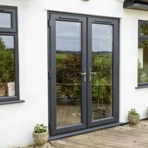 Aluminum Alloy French Double Swing Door Double Tempered Glass Fiberglass Screen Finished Surface Villa Use