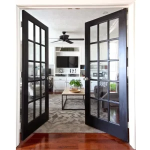 Aluminum Alloy French Panel Swing Door Black Exterior Front Entry with Hardware