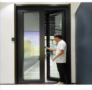 Aluminum Alloy Glass Swing French Door with Black Frame