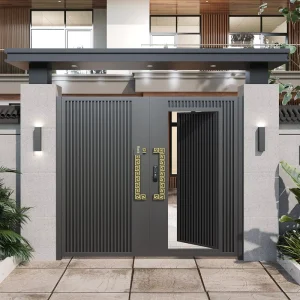 Aluminum Alloy Modern Swing Double Door with Manual Control for Courtyard, Garden, or Villa