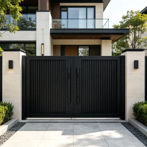 Aluminum Alloy Pivot Driveway Gate Double Door Automatic Electric Sliding Horizontal Privacy Louvers Anti-Rust