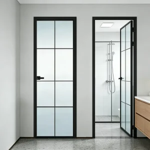 Aluminum Alloy Sound Insulation Finished Modern Glass Swing Door for Indoor Bathroom and School Use, Slim Frame Balcony