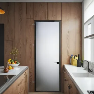 Aluminum Alloy Tempered Frosted Glass Interior Bathroom Door with Sound Insulation