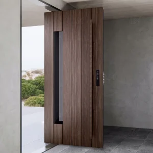 Aluminum Anti-Rust Villa Pivot Entrance Door with Walnut Wood Grain Finish