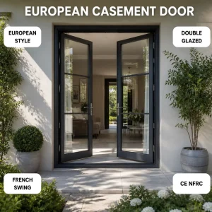 Aluminum Casement Patio Door Double-Glazed Thermal Break French Swing Door with Security Lock NFRC CE