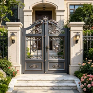 Aluminum Courtyard Gate, European Design, Hollow Carved, UV-Resistant, Fade-Resistant, Multi-Point Anti-Pry Lock for Villa or Apartment