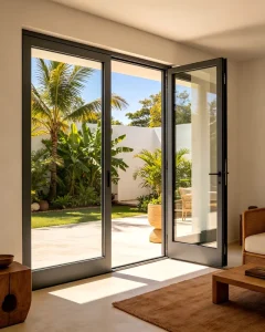 Aluminum Double Swing Front Entry Door with Smart Lock, 6060 T66 Aluminum