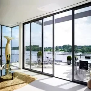 Aluminum Frame Double Automatic Sliding Glass Patio Door with Sensor, Soundproof Interior Design