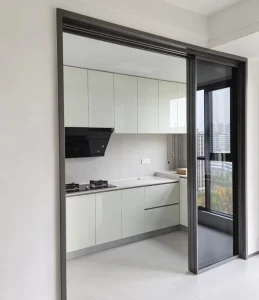 Aluminum Frame Double Glazed Tempered Glass Sliding Swing Door for Kitchen
