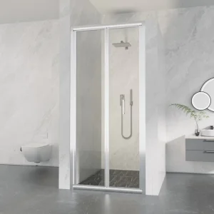 Aluminum Frame Double Sliding Shower Door with Tempered Glass Bathroom Rectangular Shower Enclosure