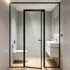 Aluminum Frame Glass Interior Hinged Swing Door For Bathroom, Waterproof