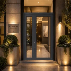Aluminum Frame Swing Door for Commercial Storefront Entrance, Tempered Glass, Cafe Restaurant