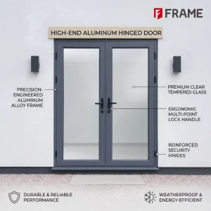 Aluminum French Door with Structural Reinforcement, All-Glass Options and Grilles