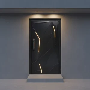 Aluminum Front Door with Offset Hinges, Broken Bridge Thermal Break System, Anti-Theft, Fireproof, Minimalist Design