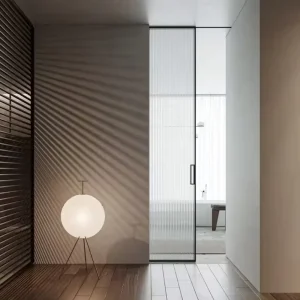 Aluminum Frosted Glass Sliding Pocket Door for Interior Bathroom Kitchen Bedroom