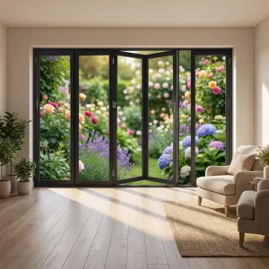 Aluminum Glass Accordion Door with Multi-Panel Design for Exterior and Commercial Spaces