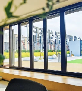 Aluminum Glass Folding Door Modern Design Sound Insulation Broken Bridge Technology for Exterior Apartment, Villa, Mall, and Hotel Use