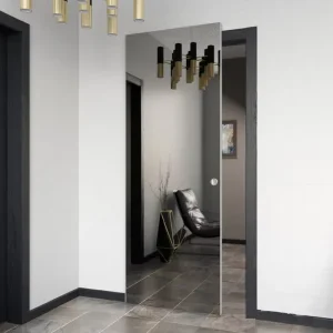 Aluminum Interior Glass Sliding Pocket Door with Magic Mirror for Bathroom, Kitchen, Bedroom