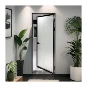 Aluminum Kitchen Shower Door Narrow Frame Matte Frosted Tempered Glass Waterproof Push-and-Pull Bathroom Door for Hotels