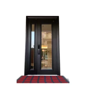 Aluminum Lattice-Bar French Swing Entry Door with Sound Insulation, Single Tempered Glass, Smart Security for Hotel Villa
