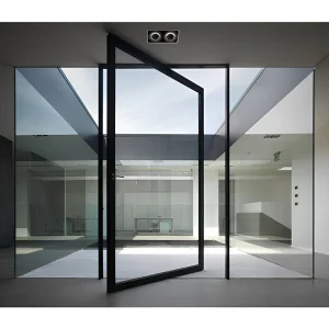 Aluminum Pivot Door with Tempered Glass, Heavy-Duty Stainless Steel Pivot Hinges, Soundproof, Supermarket Exterior Use