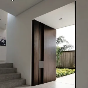 Aluminum Pivot Front Door with Smart Lock, Multi-Point Off-Axis Hinge, UV-Resistant Waterproof Fluorocarbon Finish, Custom Size, Villa Entry