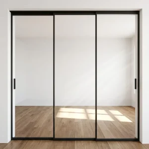 Aluminum Pocket Sliding Door with Hidden Track Soft Close for Wine Cellar, Glass Door, Ultra-Narrow Frame, Space Saving