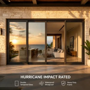 Aluminum Side Pressure Sliding Door Hurricane Impact Heavy Duty Windproof Waterproof Tempered Glass Patio Door