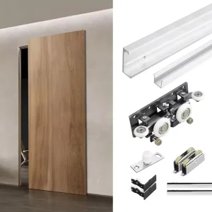 Aluminum Sliding Door Track System Soft Close Ghost Door Hardware Kit for Interior Wooden Doors