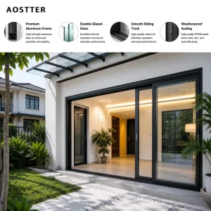 Aluminum Sliding Door with Thermal Break, Double-Glazed Tempered Glass, for Hotel, Villa, Balcony, or Outdoor Use