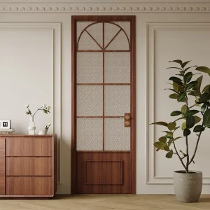 Aluminum Swing Bathroom Door with Tempered Frosted Glass for Apartment Interior