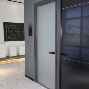 Aluminum Swing Door with Frosted Glass Panels, Thermal Insulation and Soundproofing for Bedrooms, Hotels and Kitchens