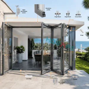 Aluminum Thermal Break Glass Bifold Patio Door for American and European Style Homes