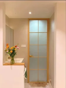 Aluminum Toilet Swing Door Interior Glass Room Door Narrow Slim Frame Soundproof Loft Style Hinged Gate