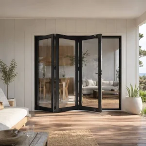 Aluminum Vertical Bi-Folding Window, Narrow Frame, Low-E Glass, Thermal Insulation, Soundproof, Anti-Hurricane
