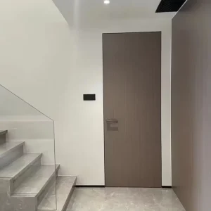 Aluminum Wood Door 45mm Soundproof Interior Solid Wood Aluminum Frame Hotel Bedroom Door Custom Size Frameless Design
